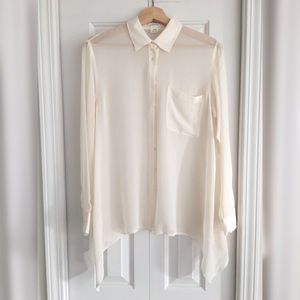 CLUB MONACO Cream Silk Step Hem Blouse Shirt XS